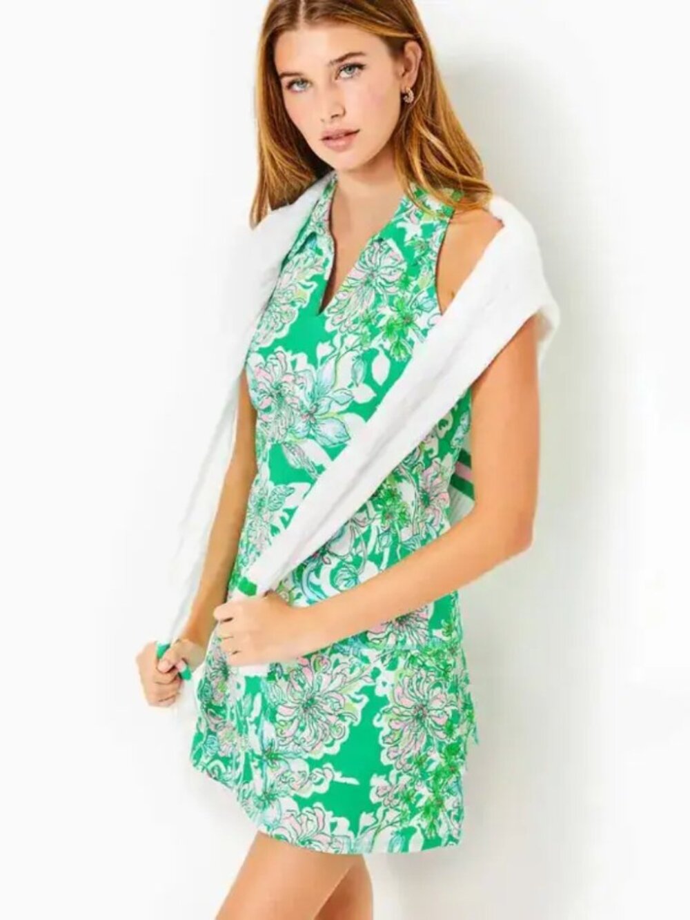 Lilly Pulitzer UPF50+ Lluxletic Dania Dress Green Floral Sleeveless Resort Sz L - Picture 3 of 14
